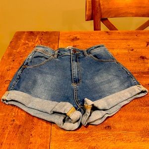 High-waisted denim shorts